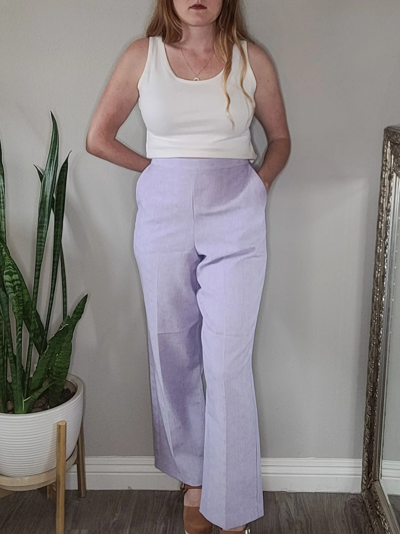 00's Pastel Purple High Waisted Wide Leg Pants with Pockets