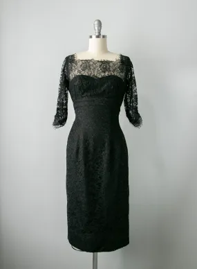 1950s Dress Black Illusion Chantilly Lace XS