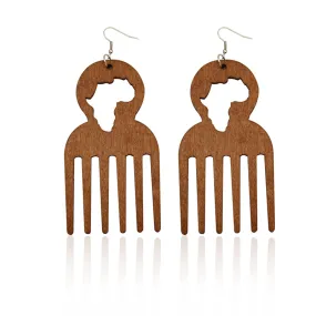 African Continent Comb shaped Earrings Brown