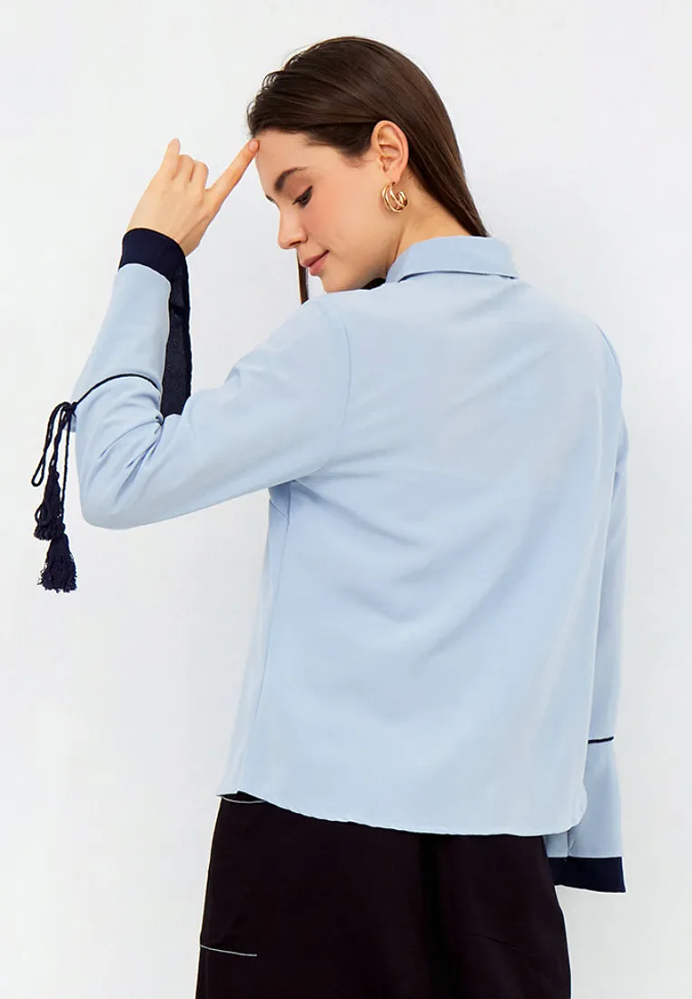 Blouse with Contrast Flare Sleeves