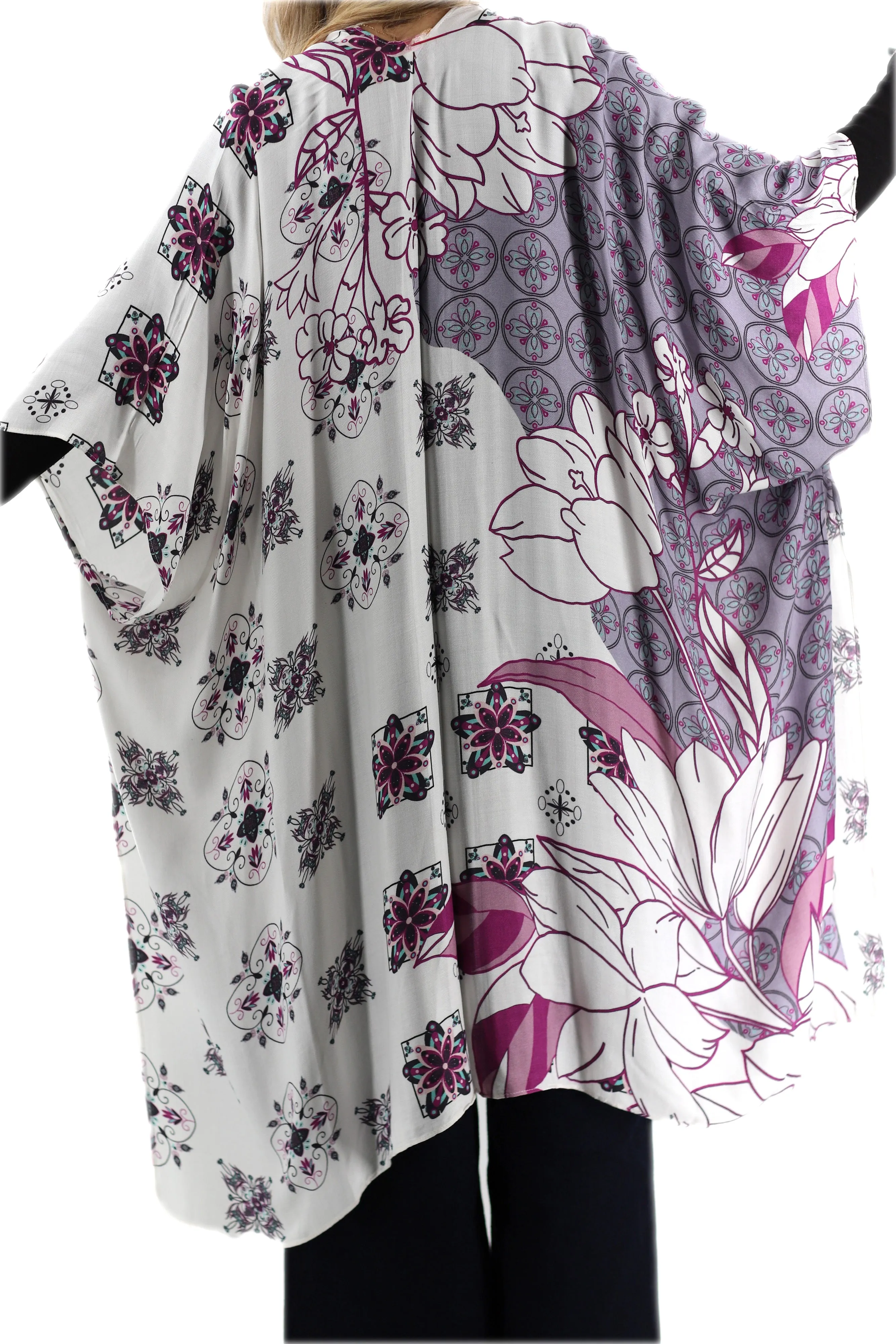 Classic Spring Kimono - Purple Romanic Floral Design - One Size (40x75in)