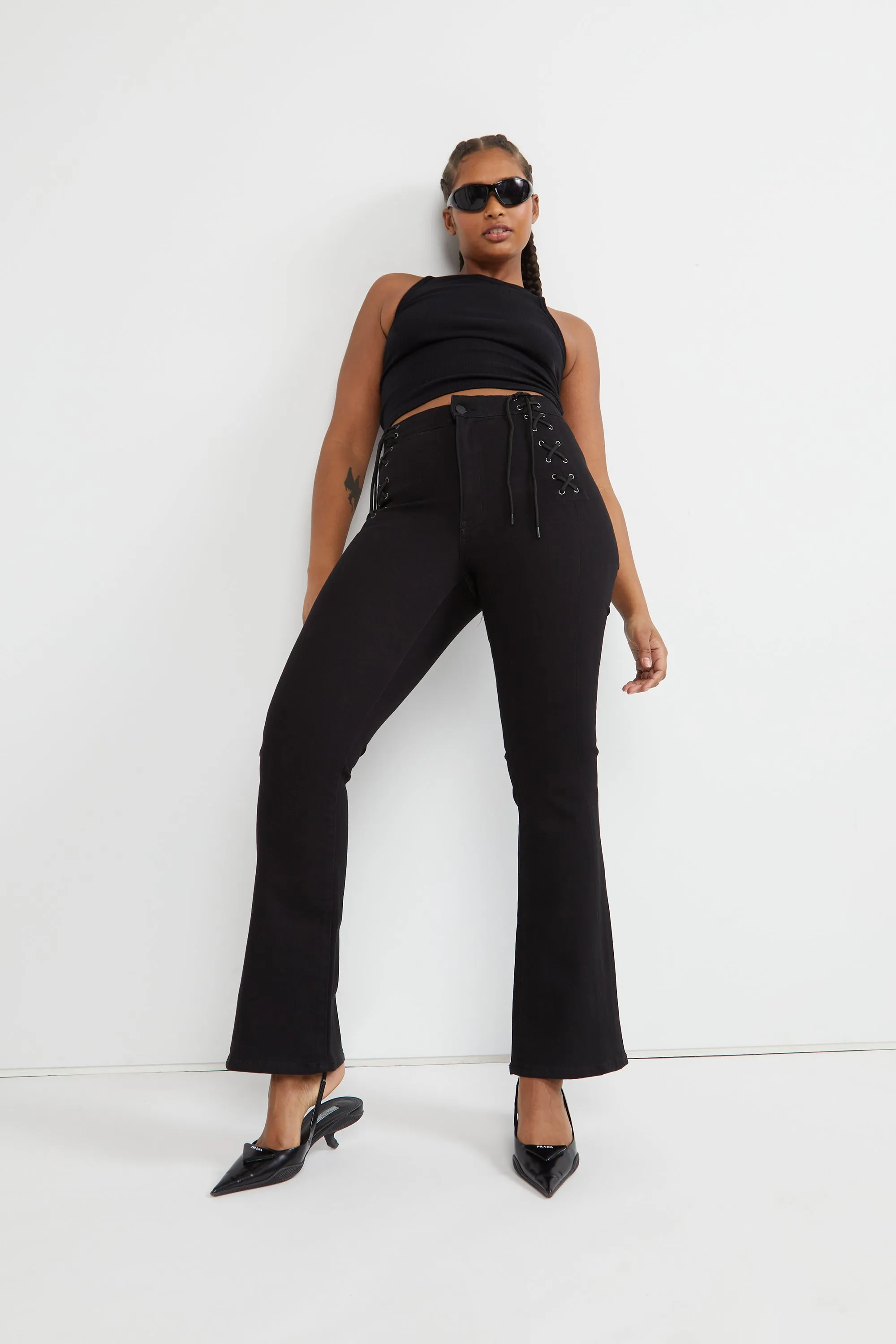 FLARE JEAN WITH LACE-UP WAIST