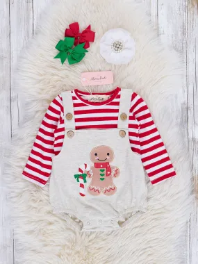 Grey & Red Stripe Gingerbread Overalls Bubble