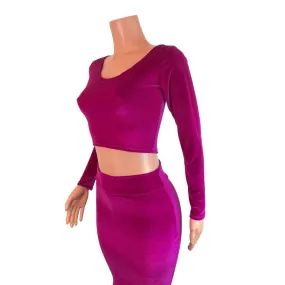 Long Sleeve Crop Top - Fuchsia Velvet