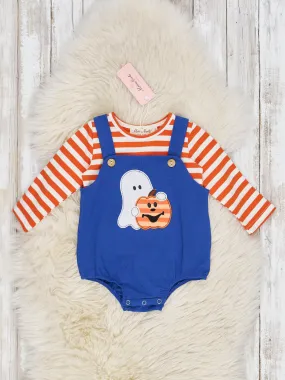 Orange Stripe & Blue Pumpkin Overall Set