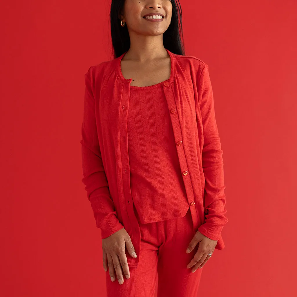 Red Women's Pointelle Cardigan