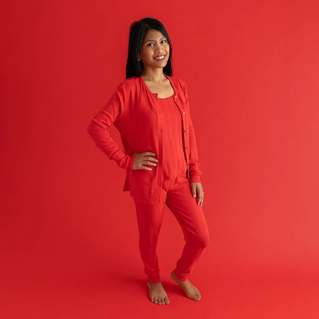 Red Women's Pointelle Cardigan