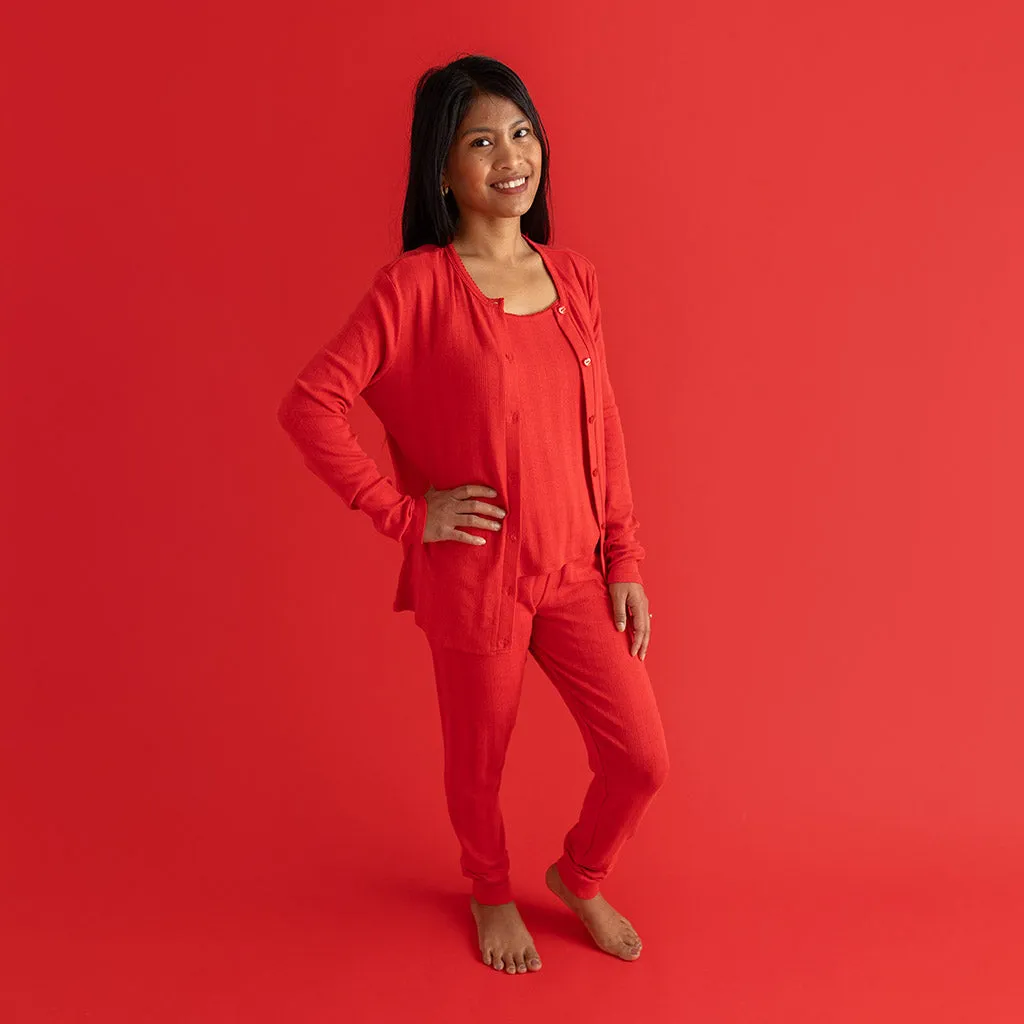 Red Women's Pointelle Cardigan