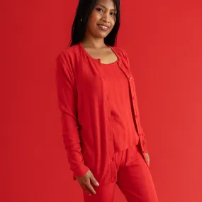 Red Women's Pointelle Cardigan