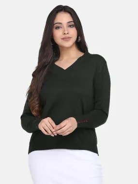 V neck Pullover - Bottle Green