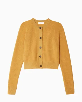 White   Warren Cashmere Waffle Cardigan in Goldenrod